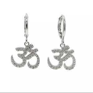Sterling Silver 925 and crystal om ohm karma hindu symbol drop boho earrings